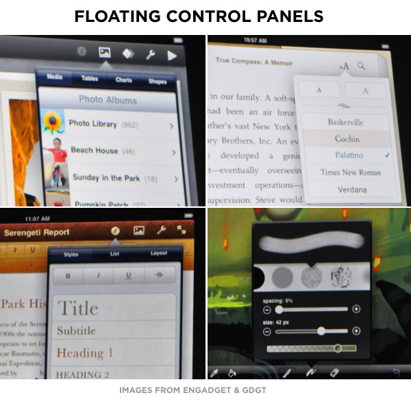 ipad user interface -floating panels