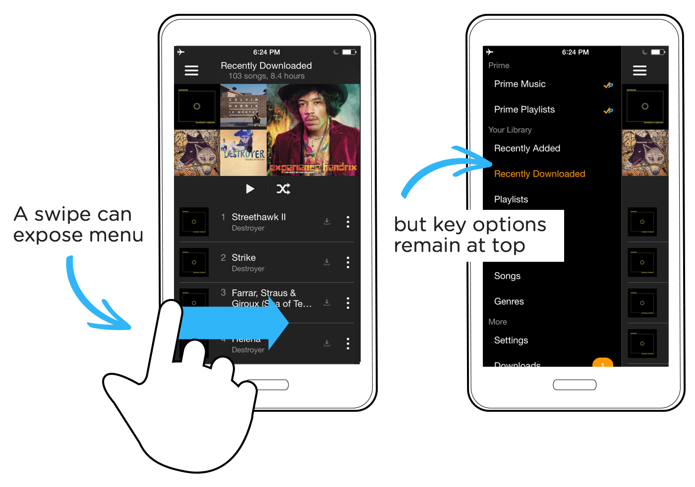 swipe to access menu on smartphone