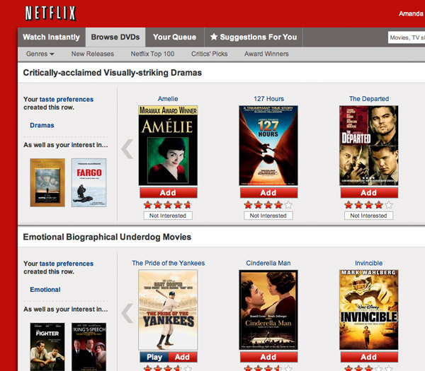 Netflix box art on Web