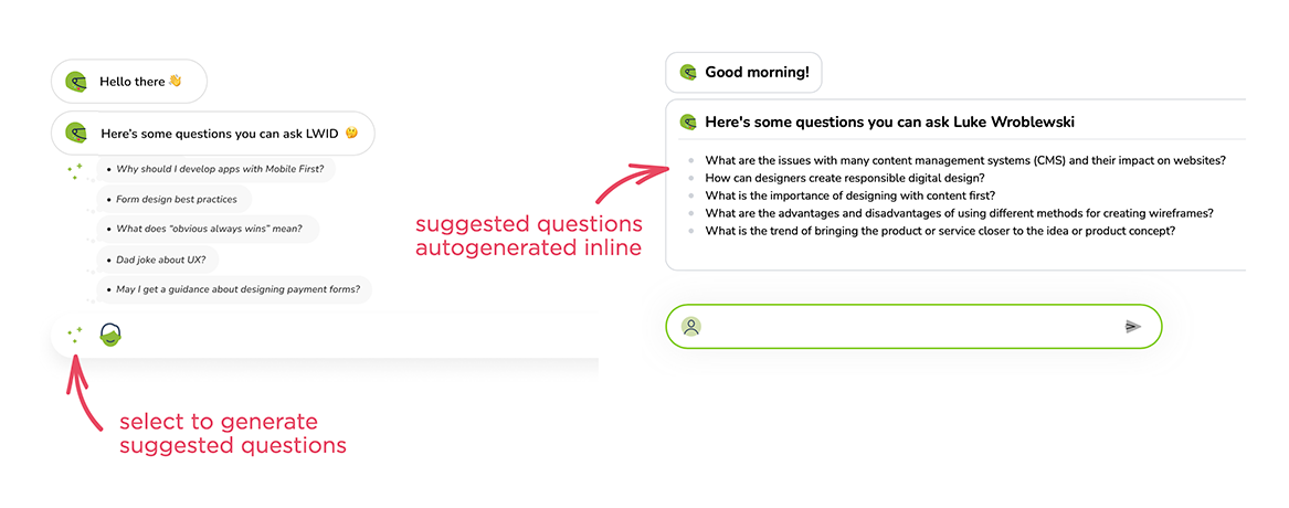 Comparison of inline AI feature vs stable icon action in Ask LukeW