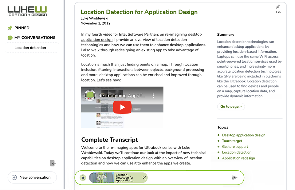 Article specific features in  the Ask LukeW interface