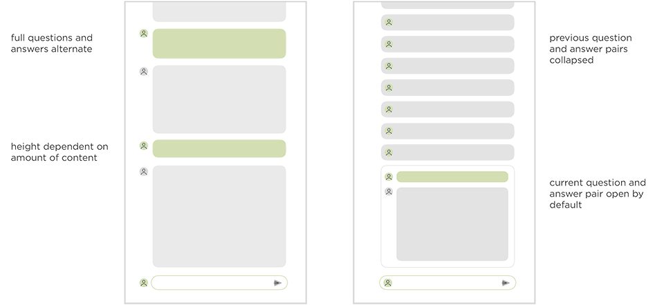 Comparing a simple conversational UI to an expanding one