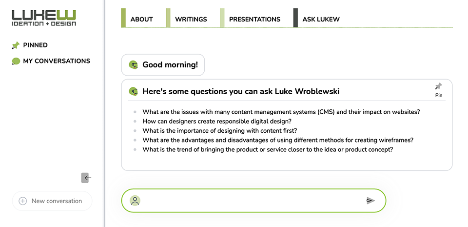 Suggested questions in the Ask LukeW interface