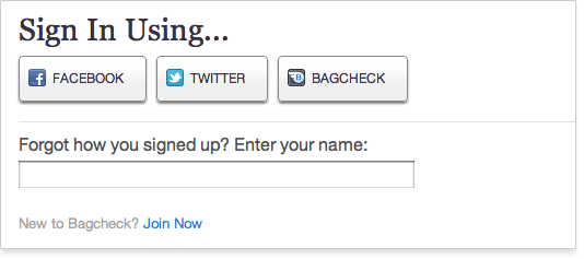 Version Two of the Bagcheck Sign In Screen