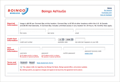 boingo form