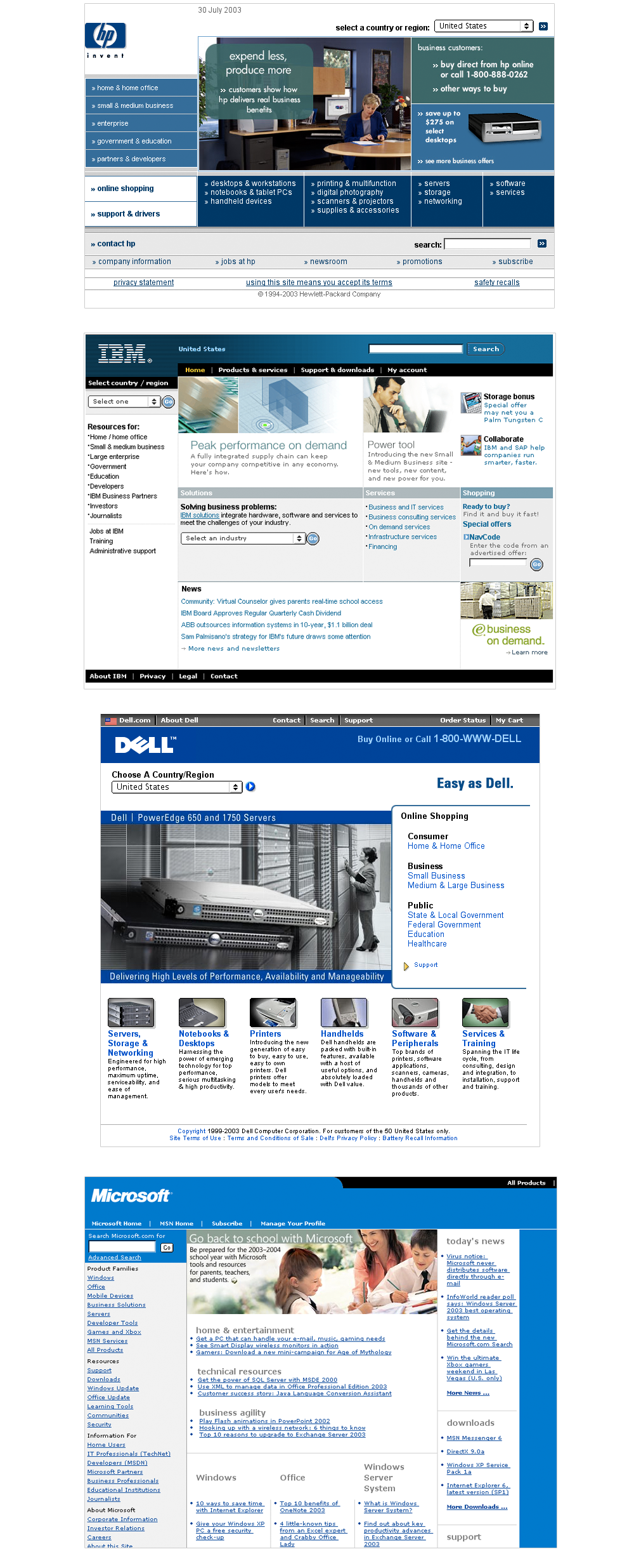 Hewlett-Packard, IBM, Dell, Microsoft in 2003