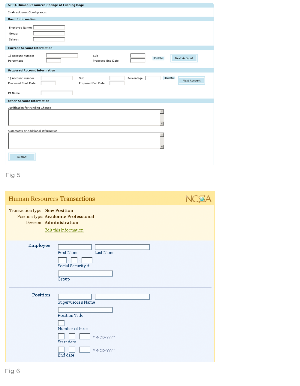 two versions of a transaction form