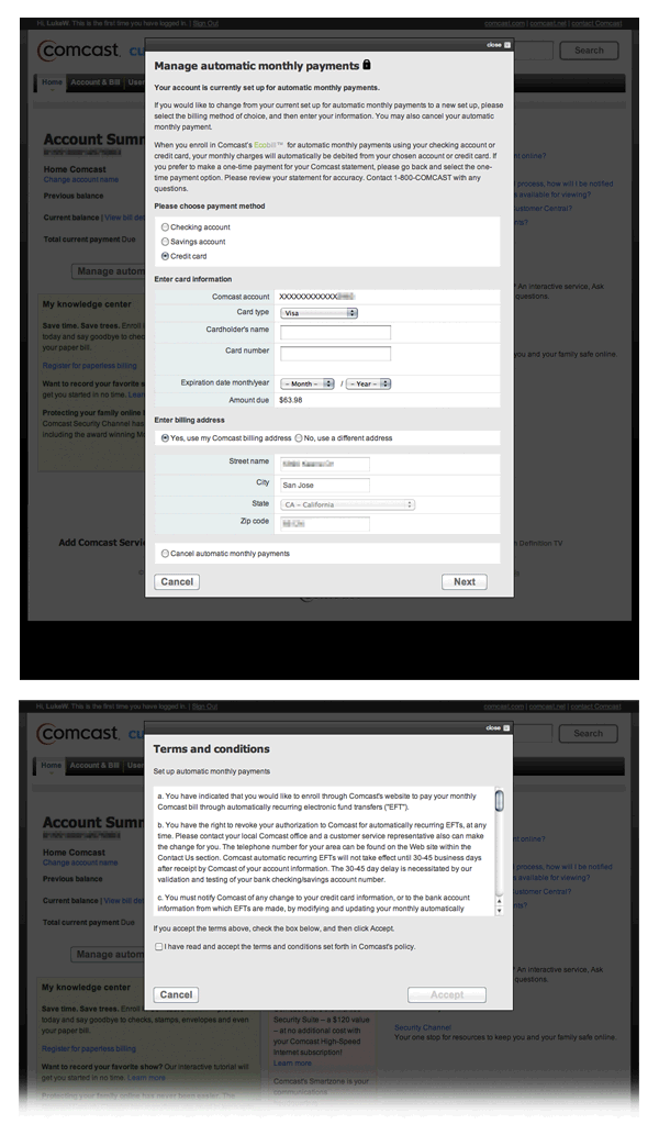 comcast form overlay