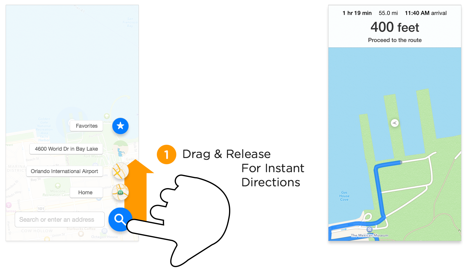 drag and release gesture  in apple maps