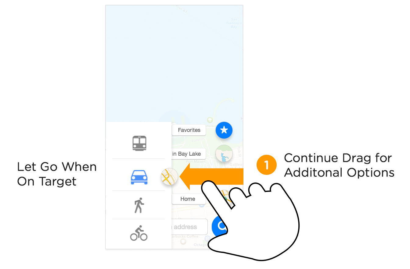 drag & release on otpions in apple maps