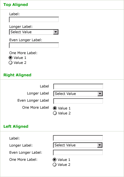 Left values. Label select. Label align. Align=right-Top. Align left html.