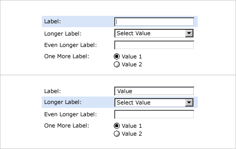 LukeW Row Highlights in Web Forms