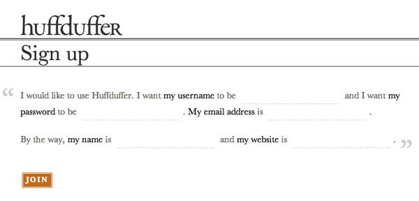 huff duffer sign-up form