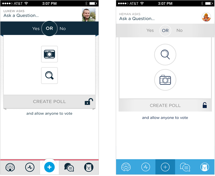 Polar before & after iOS7 redesign: create screen