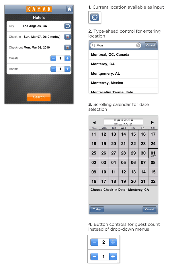 Kayak mobile form