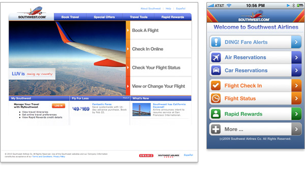 Mobile First Southwest Airlines comparison