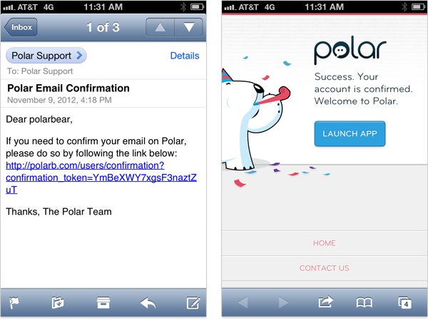 Confirming an Email with Polar