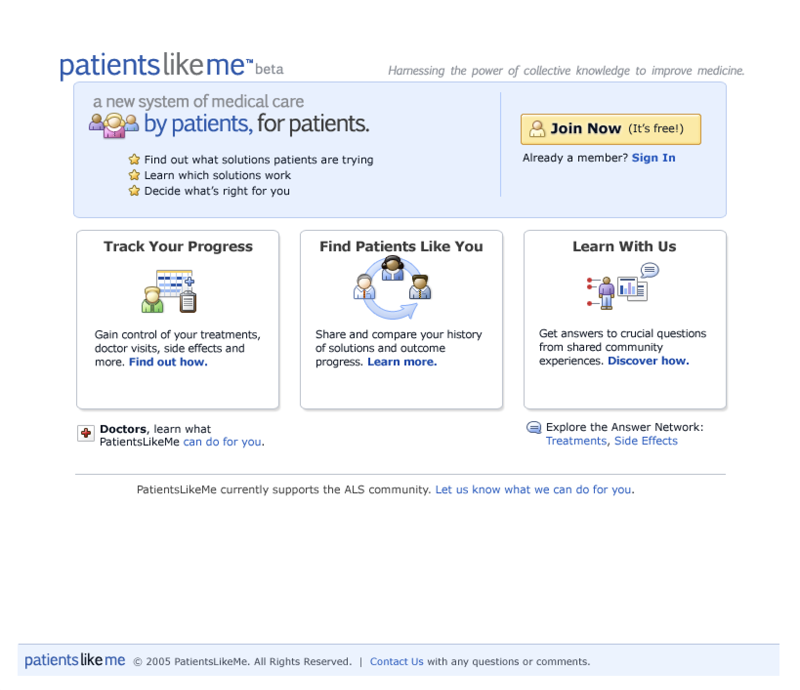 PatientsLikeMe home page v3 from 2006