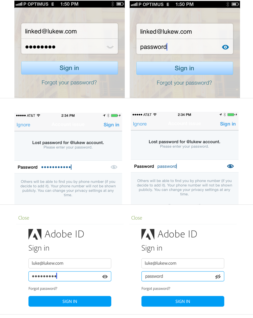 LinkedIn, Adobe, and Twitter  Show Password