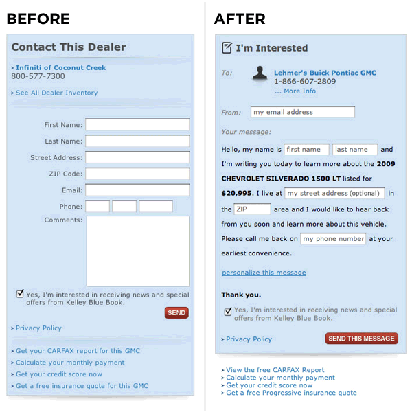 Vast contact dealer form